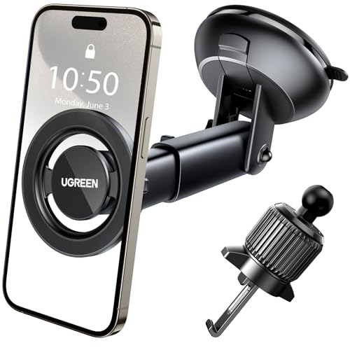 UGREEN Suporte móvel para carro Magsafe 2 em 1, suporte telemóvel carro magnético para salpicos e grelhas de ar e para-brisas, compatível com iPhone 16 15 14 Plus Pro MAX, Galaxy, Xiaomi, etc.