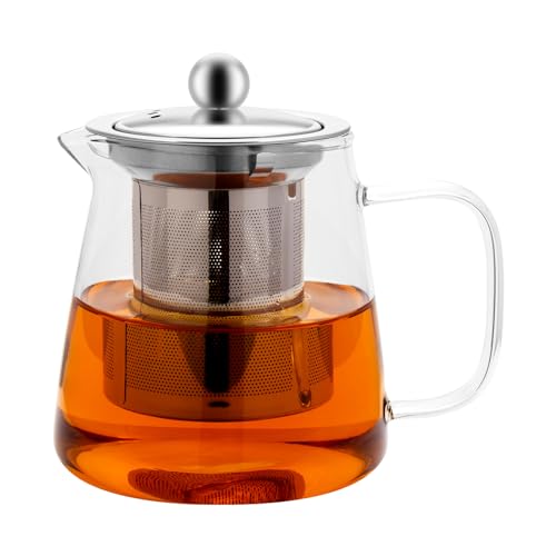 Honneeo Bule borosilicato 750 ml com inversor e filtro de aço inoxidável, para fogão, chá de folhas soltas, ervas e frutas