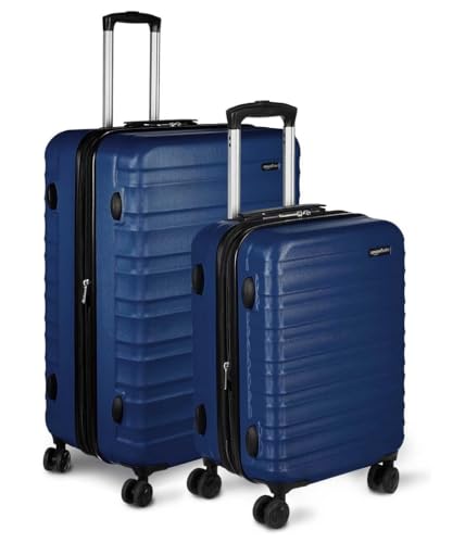 Amazon Basics - Mala de viagem rígida giratória, Azul Marinho, Conjunto de 2 unidades