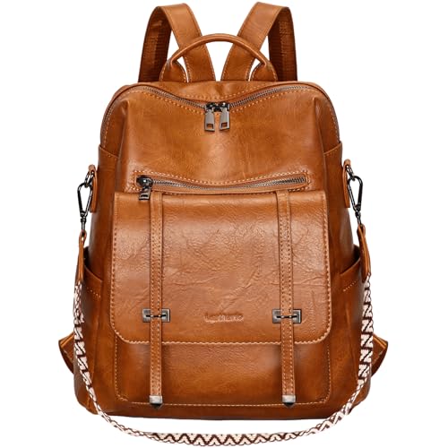 Leathario Mochila de mulher de couro PU com bolsos, mochila casual e funcional para uso diário, viagens, escola e universidade