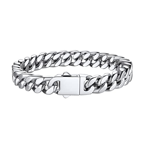 Bestyle Pulseira homem ligações pulseiras de corrente cubana Miami 5/7/9/12 mm largura pulseira cubo Miami aço inoxidável pulseira cúbica corrente 19 cm / 21 cm / 23 cm
