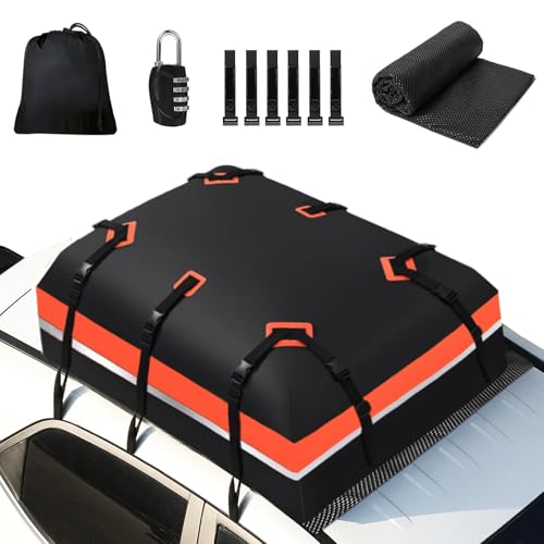 Jobyna Saco de teto, 21 pés cúbicos/585 l baú de teto impermeável para carros com / sem suporte de bagagem, inclui tapete antiderrapante 6 ganchos cadeado