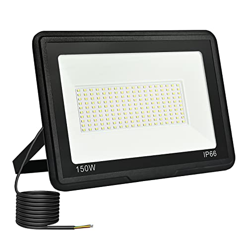 toobettp Projetor LED para exterior, projetor LED de 150 W, 15000 LM holofotes LED exteriores, 6500 K, branco frio, impermeável, IP66, projetores LED exteriores, para garagem, jardim, pátio, parque