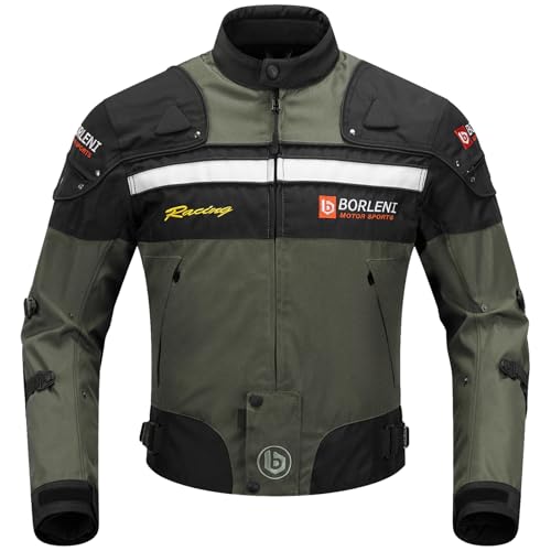 BORLENI Casaco de mota à prova de vento motocicleta armadura de equipamento de proteção outono inverno verão para homem de toda estação M verde