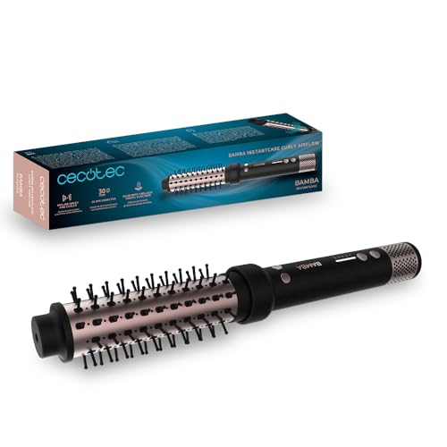 Cecotec Escova de alisamento Bamba InstantCare Curly AirFlow. Seca e encaracolado, cilindro de 34 mm, revestimento cerâmico, cabeça giratória, todos os tipos de cabelo, 120 °C - 160 °C, cabo de 1,9 m