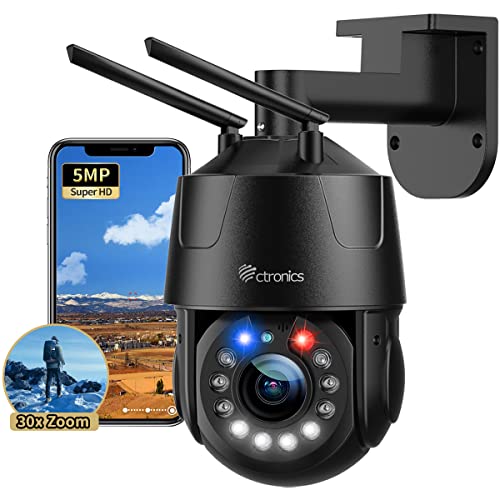 Ctronics 5MP 30X Câmara de vigilância WiFi exterior visão noturna HD de 150 m câmara de segurança PTZ deteção humana, seguimento automático, alarme audiível, IP66 impermeável (preto)