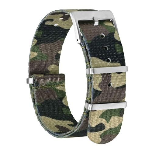 BISONSTRAP Correias de relógio de nylon para homens, correias militares de uma só peça, 18 mm 20 mm 22 mm
