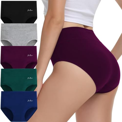 IceReco Cuecas de mulher de algodão corte alto cuecas pós-parto cintura alta confortável pack de 5 Culotte roupa interior mulher