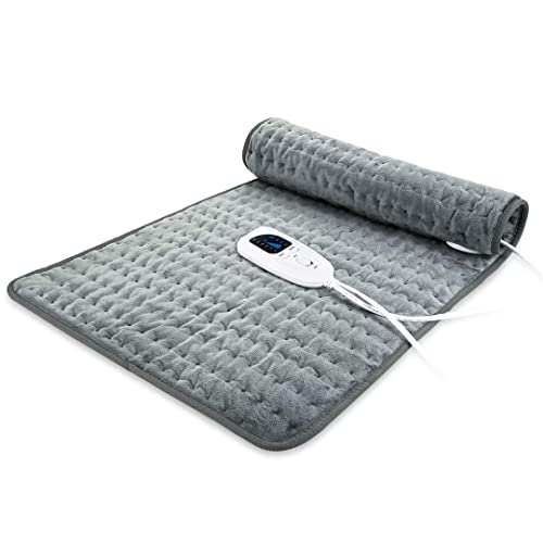 Manta elétrica lombar, manta elétrica para costas, pescoço, ombros e barriga com função de desligamento automático, flanela macia, cinzento escuro, 85 x 43 cm