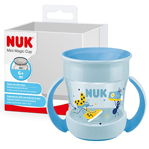 NUK Mini Magic 10255605 - Caneca de treino para sorver, borda anti-derrame de 360°, para bebés a partir dos 6 meses, alças de fácil aderência, sem BPA, 160 ml, motivo para joaninhas