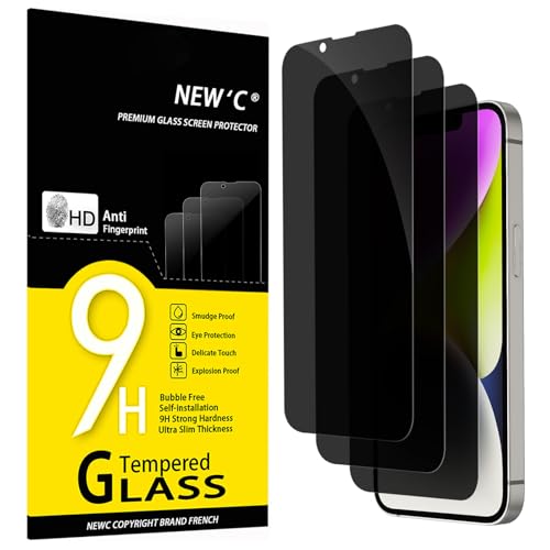 NEW'C 3 peças, protetor de ecrã privacidade para iPhone 14, iPhone 13, iPhone 13 Pro (6,1 polegadas), ângulo de privacidade de 28 graus, dureza ultra duradoura de 9H, sem bolhas