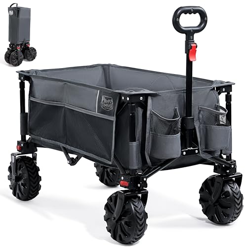 TIMBER RIDGE Carrinho de praia rodas grandes, carrinho dobrável transporte para jardim praia campanha compras ao ar livre, carretel com bolsa de cobertura alça ajustável até 100 kg