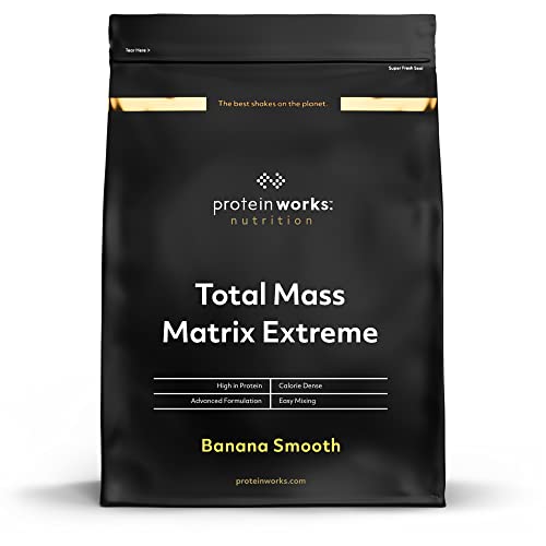 THE PROTEIN WORKS Total Mass Matrix Extreme Protein Powder | Massa muscular, alta em calorias para ganhar massa, com glutamina, creatina e vitaminas, banana macia, 1,325 kg