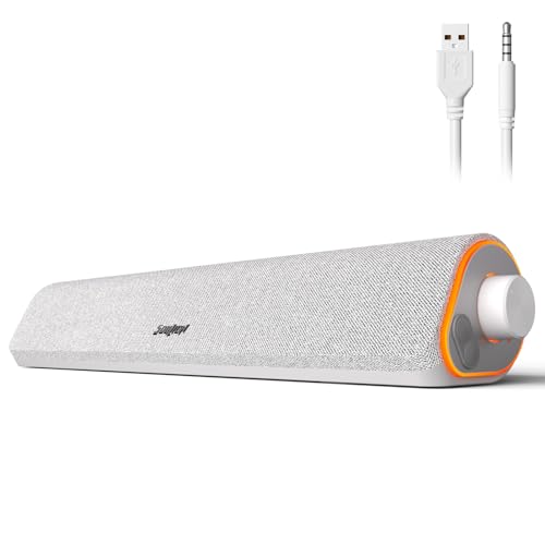 SOULION Barra de som para PC/computador portátil com Bluetooth e iluminação personalizável, alimentação USB, 3,5 mm jack, para computador, portátil móvel, telemóvel, branco,