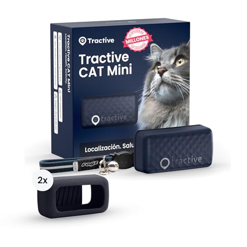 Tractive - Colar gato GPS mini, localização em tempo real, histórico de localizações, anúncios de saúde, monitor de atividade, colar incluído (Bundle (azul escuro))