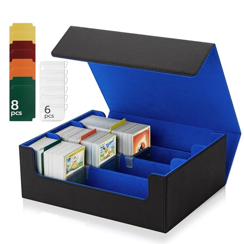 Tolesum Caixa de cartas para MTG, Card Deck Box para 1800 cartas com compartimento, Magnetic Flip Box com couro de PU para cartas de Magic Commander TCG - preto azul