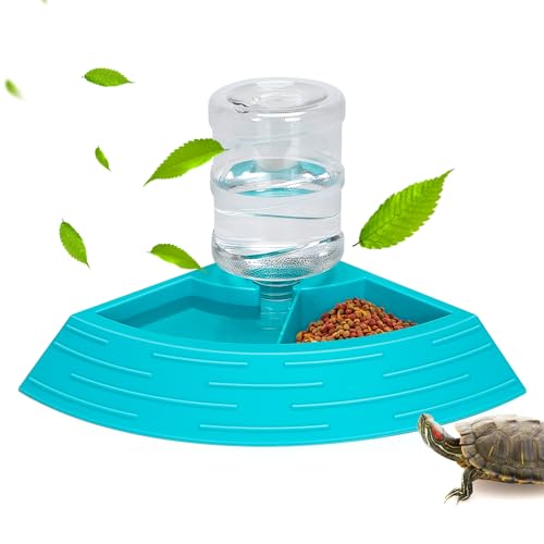 Nobleza - Alimentador automático de répteis tigela de água e comida para répteis bandeja de água de répteis dispensador de água de tartaruga com garrafa (azul, tamanho L)