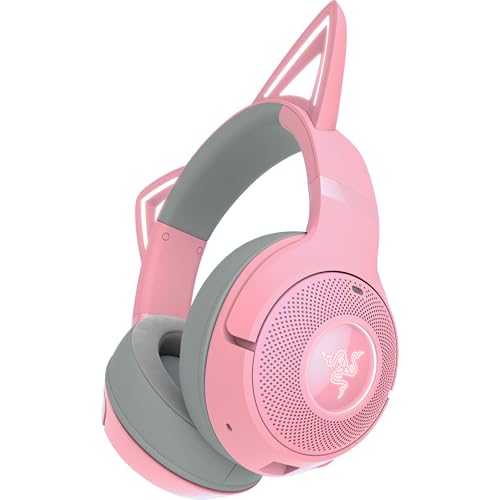 Razer Kraken Kitty V2 BT Auriculares RGB sem fios com Bluetooth com orelhas de gatinho (Bluetooth 5.2, Diafragmas TriForce de 40 mm, construção leve de 325 g) Quartz