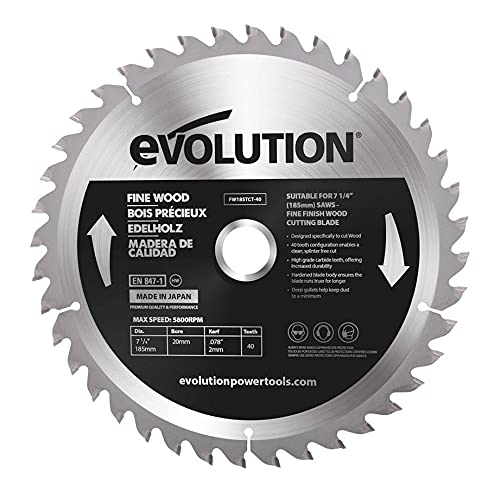 Evolution Power Tools - Folha de madeira fina de 255 mm, lâmina de serra de corte transversal, projetada para um acabamento mais limpo, disco de serra circular