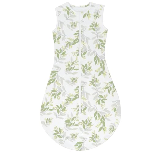 TOGOU2S Saco de dormir bebé verão, 0,5 Tog saco de dormir bebé unissexo para bebé, crianças de 6 a 18 meses, 100% algodão respirável, saco de bebé ajustável 65 a 85 cm, estampado folha verde