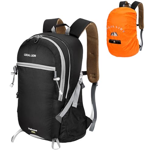LOCAL LION Mochila de ciclismo 20 l/30 l, mochilas de caminhada para alpinismo campismo ao ar livre, mochila impermeável trekking com cobertura de chuva