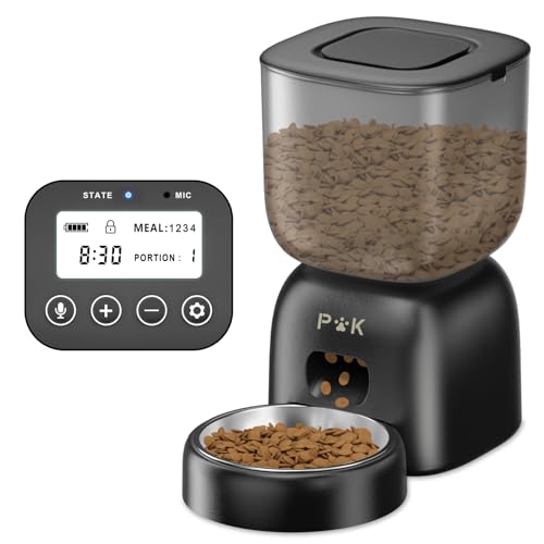 PUPPY KITTY Alimentador automático de gato, dispensador de comida de gato 3 L com gravação de voz 10 S, duração da bateria até 180 dias, 1 a 4 refeições