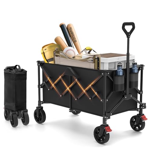 Carrinho dobrável com rodas carro de praia, carrinho de transporte de 150 kg, carrinho de compras alça ajustável e móvel manga, 200 l carrinho multiusos ideal praia, compras, jardim ou campismo