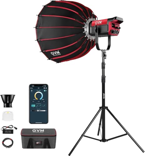 GVM Luz de vídeo LED de 200 W com Softbox, kit de iluminação de fotografia de 200 W com controlo de aplicação, luz de estúdio LED iluminação contínua 2700K-6800K, 45400 lux/1 m, luz fotográfica