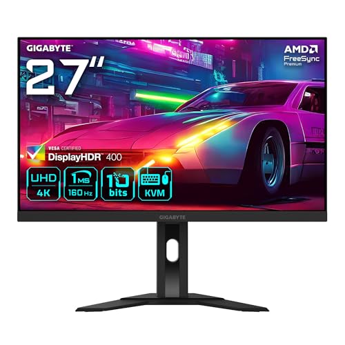 Gigabyte M27UA Monitor de jogos UHD, 3840 x 2160, 160Hz, 1 ms, 400 CD/m², FreeSync Premium, HDR pronto, HDMI 2.1, DisplayPort 1.4