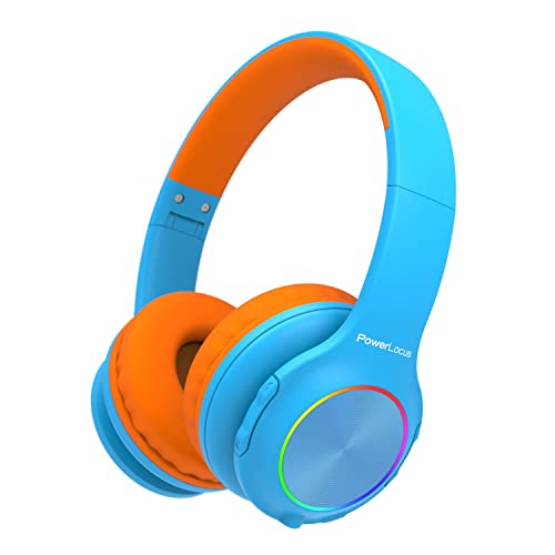 PowerLocus Auriculares sem fios diadema para crianças, capacetes Bluetooth com microfone incorporado, auriculares dobráveis, luz LED, suporte micro SD/TF, volume limitado seguro para telemóveis/PC/TV