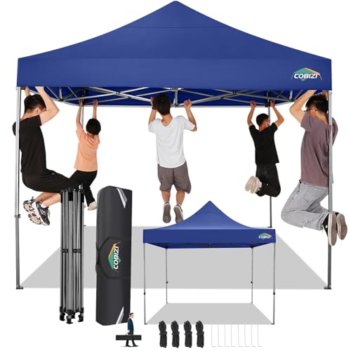 COBIZI Tenda dobrável 3 x 3 sem parede lateral, tenda dobrável impermeável, tendas para exteriores pérgolas e canteiros, para jardim, festa campismo praia (3 por 3 m, azul escuro)