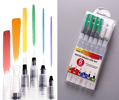 6 peças Watercolour Brush Pen caneta de pincel de aguarela, 6 unidades pincéis aguarela de pintura, pincel de água caneta recarregável com tanque de água pintura aguarela, para pintura artística