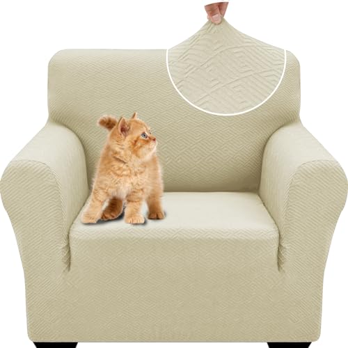 YSTELLAA Capa para sofá de 1 lugar, capas ajustáveis para poltronas, capas elásticas para sofá com apoios de braços, capas de sofá anti-gatos, capas para sofá antiderrapantes, laváveis, bege claro