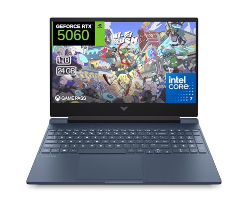 HP Victus 15-fa2056ns Computador portátil Gaming FHD de 15", Intel Core 7-240H, 24 GB RAM, 1TB SSD, NVIDIA RTX 5060, FreeDos - azul, teclado QWERTY espanhol