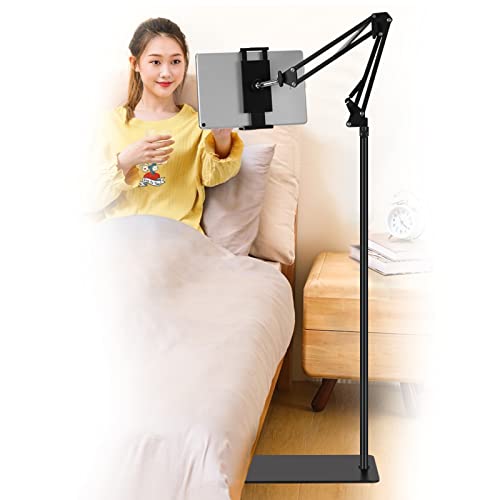 SAMHOUSING Suporte de chão para tablet, ajustável universal giratório de 360 graus, suporte de telefone para iPad/iPhone X/iPad Pro ou outros dispositivos de ecrã de 4,7 a 12,9 polegadas (preto)