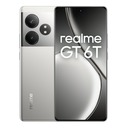 realme GT 6T 5G Telemóvel 8 + 256 GB, Snapdragon® 7 de 3.ª geração, ecrã ultra brilhante de 6000 nits, câmara Sony de 50 MP com OIS, grande bateria de 5500 mAh, prateado, sem adaptador