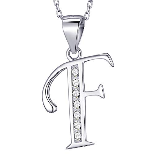 MASADA Corrente inicial de prata esterlina 925 - pendente com letra com pedras de zircónio, 46 cm de comprimento - bolsa de veludo