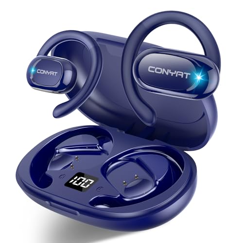 Conyat Auriculares de orelha aberta, 58H auriculares desportivos Bluetooth 5.4, HiFi estéreo capacetes sem fios, ganchos giratórios para orelhas, chamada ENC, IPX7 impermeável para fitness corrida