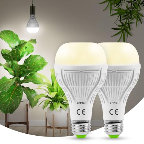 SANSI Candeeiros de plantas, lâmpadas de crescimento LED E27 15W com lente esmerilada, luz plantas interior de espectro completo, ângulo de feixe de 120°, PPF 27 μmol/s, cobertura vegetal: 2 x 2 Sq Ft