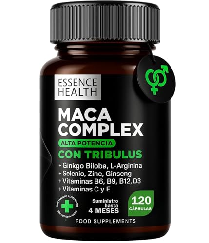 Premium Maca Andina Complex | Alta potência, 120 cápsulas, Tribulus, Ginseng, Ginkgo, L-Arginina, zinco, selénio, vitaminas C, D3, B6, B9, B12, E | Vitalidade, energia e bem-estar, Homem E Mulher