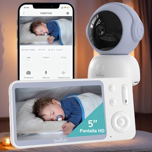 BOIFUN 2K Câmara de vigilância para bebé, funciona com ou sem WiFi, visão noturna infravermelha, deteção de choro e movimento, rastreamento de 360°, zoom 4X, App iOS e Android, radiação quase zero