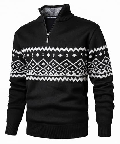 Herothorn Camisola de malha para homem, gola redonda, de malha fina, manga comprida, forro polar, camisola norueguesa de malha para o Natal e inverno