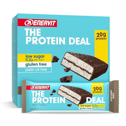 Enervit, The Protein Deal Coconut Party, barras protetoras Enervit, 20 g de proteína, sabor coco e chocolate preto, lanches, profissionais sem glúten, baixos em açúcar, 12 x 55 g barras