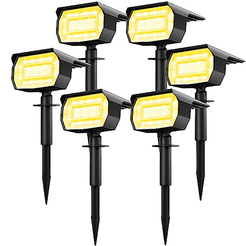 LOTMOS Luzes solares LED exterior jardim [6 pacotes/72 LED] holofotes LED exteriores solares, impermeável IP65 luz solar exterior potente holofote candeeiro solar exterior jardim exterior e chão