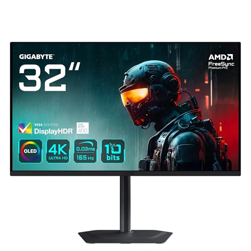 Gigabyte MO32U Monitor de jogos de 31,5" OLED 4K UHD, 3840 x 2160, 165Hz, 0,03 ms, 250 CD/m², Display HDR True Black 400, HDMI 2.1, DisplayPort 1.4