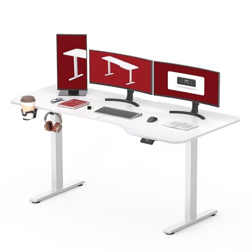 SANODESK QS1 160 x 75 cm, secretária elétrica elevável, com placa de secretária regulável em altura elétrica telescópica bidirecional com controlo de memória e tecnologia anticolisão (branco)