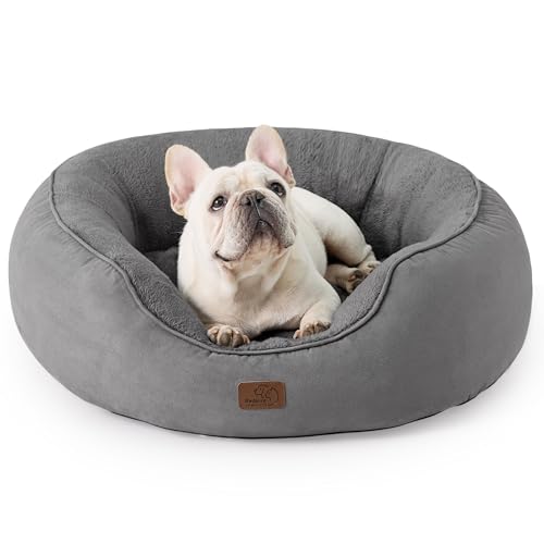 Bedsure Cama grande - redonda lavável, antiderrapante, para gatos e cães médios até 18 kg, interior cinzento 76 x 61 x 20 cm
