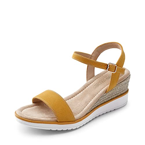 DREAM PAIRS Sandália de vestido confortável para mulher com salto cunha sapatos clássicos de ponta redonda com fivelas e tiras de verão SDPW2342W-E