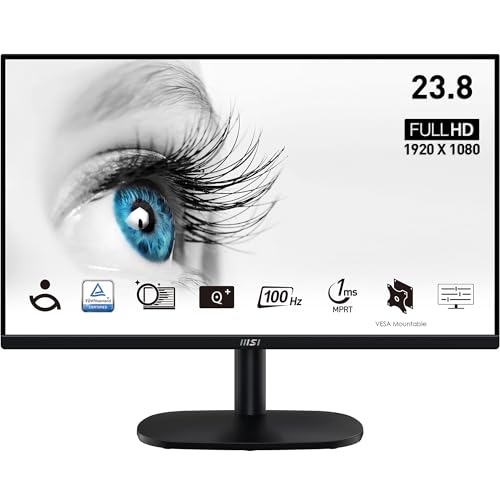 MSI Pro MP245V Monitor profissional, FHD de 23,8", 1920 x 1080, 100 Hz, VA, plano, antirreflexo, 16:9, 300 nits, preto