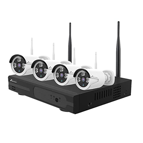 Nivian Kit de câmaras de vigilância WiFi 2K com gravador 10CH e 4 câmaras exteriores impermeáveis IP66, visão noturna, detecção de movimento, fácil instalação sem cabos, notificações na aplicação